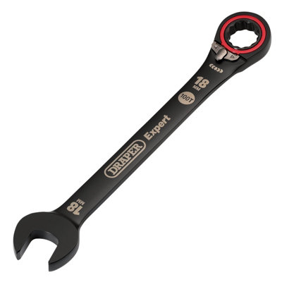 Draper Expert HI-TORQ  Metric Reversible Ratchet Combination Spanner, 18mm, Black 03908