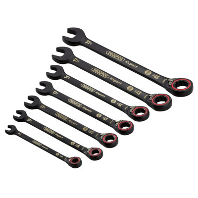 Draper Expert HI-TORQ  Metric Reversible Ratchet Combination Spanner Set, Black (7 Piece) 03911
