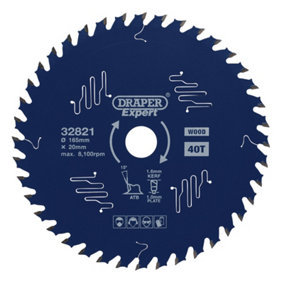 Draper Expert TCT Circular Saw Blade for Wood with PTFE Coating, 165 x 20mm, 40T 32821