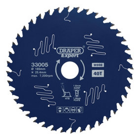 Draper Expert TCT Circular Saw Blade for Wood with PTFE Coating, 185 x 25.4mm, 40T 33005