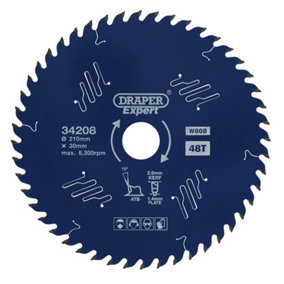 Draper Expert TCT Circular Saw Blade for Wood with PTFE Coating, 210 x 30mm, 48T 34208