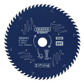 Draper Expert TCT Circular Saw Blade for Wood with PTFE Coating, 250 x 30mm, 60T 35241