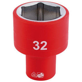 Draper Fully Insulated VDE Socket, 1/2" Sq. Dr., 32mm 32017
