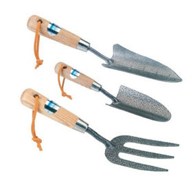 Draper Garden Carbon Steel Transplanting and Hand Trowels and Fork Wooden Handle