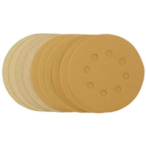 Draper  Gold Sanding Discs with Hook & Loop, 125mm, Assorted Grit - 120G, 180G, 240G, 320G, 400G (Pack of 10)  60161