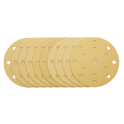 Draper Gold Sanding Discs with Hook & Loop, 150mm, 120 Grit, 15 Dust Extraction Holes (Pack of 10) 08473