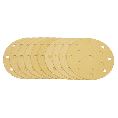 Draper Gold Sanding Discs with Hook & Loop, 150mm, 120 Grit, 15 Dust Extraction Holes (Pack of 10) 08473