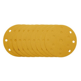 Draper Gold Sanding Discs with Hook & Loop, 150mm, 240 Grit, 15 Dust Extraction Holes (Pack of 10) 08476