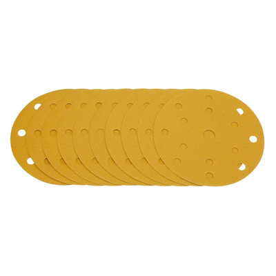 Draper Gold Sanding Discs with Hook & Loop, 150mm, 240 Grit, 15 Dust Extraction Holes (Pack of 10) 08476