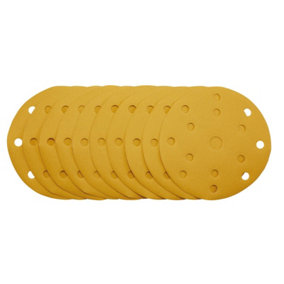 Draper Gold Sanding Discs with Hook & Loop, 150mm, 320 Grit, 15 Dust Extraction Holes (Pack of 10) 08477