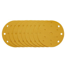 Draper Gold Sanding Discs with Hook & Loop, 150mm, 400 Grit, 15 Dust Extraction Holes (Pack of 10) 08478