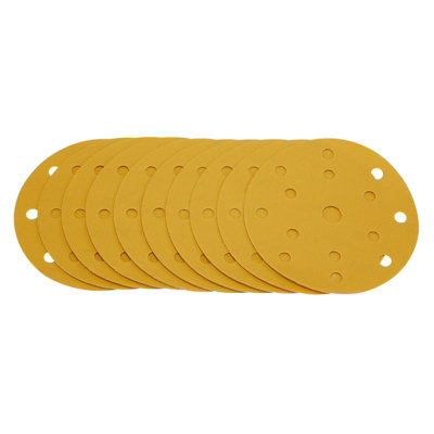 Draper Gold Sanding Discs with Hook & Loop, 150mm, 400 Grit, 15 Dust Extraction Holes (Pack of 10) 08478