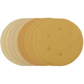 Draper  Gold Sanding Discs with Hook & Loop, 150mm, Assorted Grit - 120G, 180G, 240G, 320G, 400G (Pack of 10) 64284