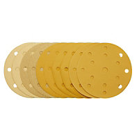 Draper Gold Sanding Discs with Hook & Loop, 150mm, Assorted Grit, 15 Dust Extraction Holes (Pack of 10) 08480