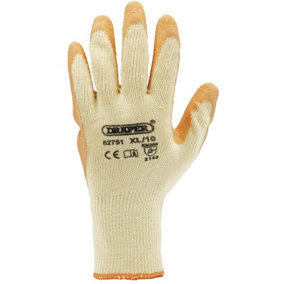 Draper Heavy Duty Latex Coated Work Gloves, Extra Large, Orange (Pack of 10) 82751