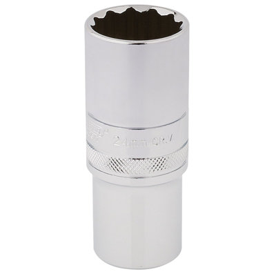 Draper HI-TORQ 12 Point Deep Socket, 1/2" Sq. Dr., 24mm 33802