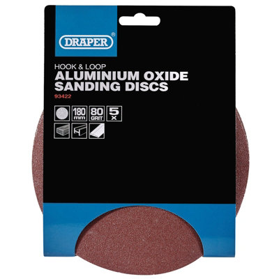 Draper Hook and Loop Aluminium Oxide Sanding Discs, 180mm, 80 Grit (Pack of 5) 93422