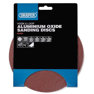 Draper Hook and Loop Aluminium Oxide Sanding Discs, 180mm, Assorted Grit (Pack of 5) 93428