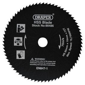 Draper HSS 85mm Mini Circular Saw Blade 1.3mm Kerf 72T 10mm Metal Wood Cut 90486