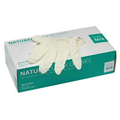 Draper Latex Gloves, Size Medium, White (Box of 100) 30929