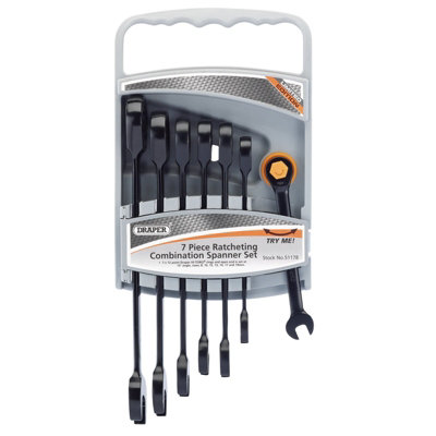 Draper Metric Ratcheting Combination Spanner Set Draper Hi-Torq 7 Piece 51178