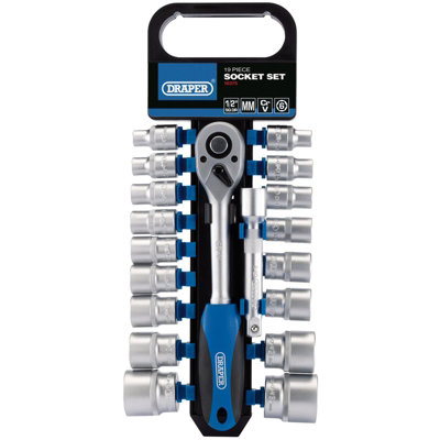 Draper Metric Socket and Ratchet Set, 1/2" Sq. Dr. (19 Piece) 16375