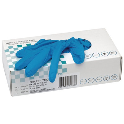 Draper Nitrile Gloves, Medium, Blue (Pack of 100) 30927