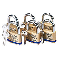 Draper Pack of 6 x 60mm Solid Brass Padlocks with Hardened Steel Shackle 67663