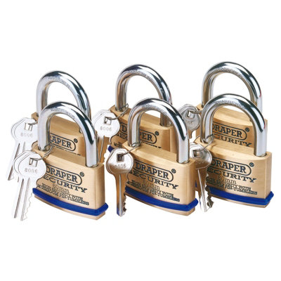 Draper Pack of 6 x 60mm Solid Brass Padlocks with Hardened Steel Shackle 67663