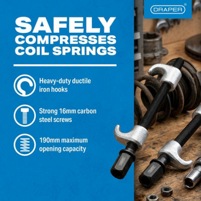 Draper Pair of Coil Spring Compressors 250mm Tension Ductile Iron Hooks ...