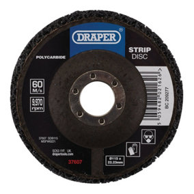 Draper  Polycarbide Strip Disc, 115mm, 22.23mm, 180 Grit, Black 37607