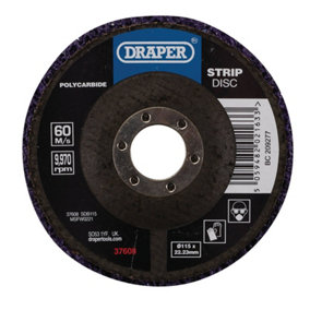 Draper  Polycarbide Strip Disc, 115mm, 22.23mm, 180 Grit, Purple 37608