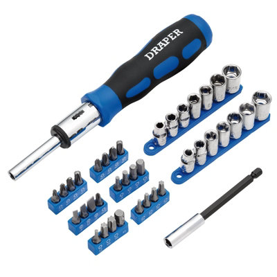 Draper Ratchet Screwdriver Socket and Bit Set, 1/4" Sq. Dr. (40 Piece)  21010