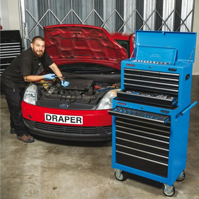 Draper  Roller Tool Cabinet, 9 Drawer, 26", Blue 15110