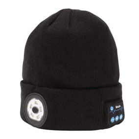 Draper  Smart Wireless Rechargeable Beanie with LED Head Torch and USB Charging Cable, Black, One Size 28346