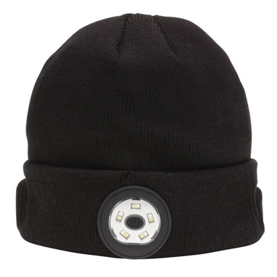 Draper  Smart Wireless Rechargeable Beanie with LED Head Torch and USB Charging Cable, Black, One Size 28346