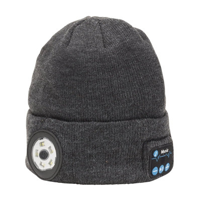 Draper  Smart Wireless Rechargeable Beanie with LED Head Torch and USB Charging Cable, Grey, One Size 28351