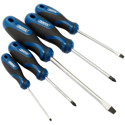 Draper Soft Grip Screwdriver Set, 3 x Plain Slot, 2 x PZ TYPE (5 Piece ...