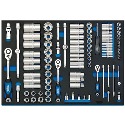 Draper Soft Grip Socket Set in Full Plus Drawer EVA Insert Tray, 1/4 ...
