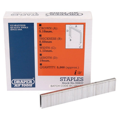 Draper Staple, 19mm (5000) 59837 Price Comparisons | Compare The Build