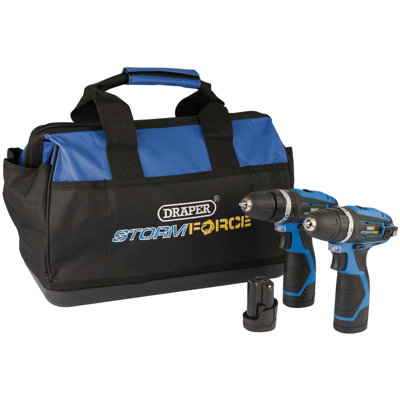 Draper Storm Force 10.8V Power Interchange Combi Drill and Rotary Drill Twin Kit, 3 x 1.5Ah Batteries, 1 x Charger, 1 x Bag 52031
