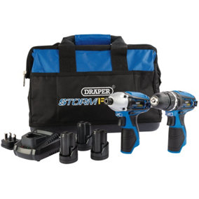 Draper Storm Force 10.8V Power Interchange Drill and Driver Twin Kit, 3 x 1.5Ah Batteries, 1 x Charger, 1 x Bag 52046