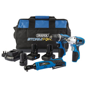 Draper Storm Force 10.8V Power Interchange Drill Driver Kit, 2 x 4Ah Batteries, 1 x 1.5Ah battery, 1 x Charger, 1 x Bag 93521