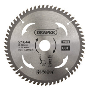 Draper  TCT Circular Saw Blade for Laminate & Wood, 185 x 25.4mm, 60T  21644