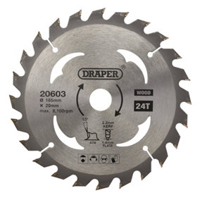 Draper  TCT Circular Saw Blade for Wood, 165 x 20mm, 24T  20603