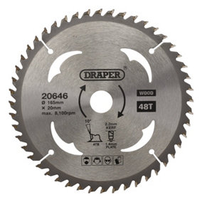 Draper  TCT Circular Saw Blade for Wood, 165 x 20mm, 48T  20646