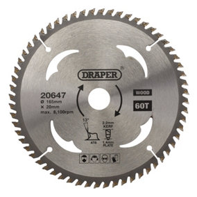Draper  TCT Circular Saw Blade for Wood, 165 x 20mm, 60T  20647