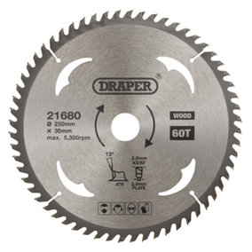Draper  TCT Circular Saw Blade for Wood, 250 x 30mm, 60T  21680