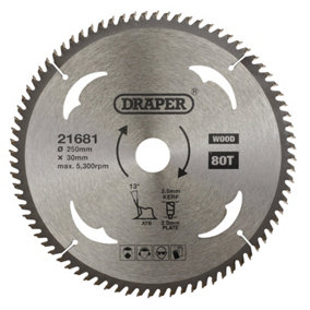 Draper  TCT Circular Saw Blade for Wood, 250 x 30mm, 80T  21681