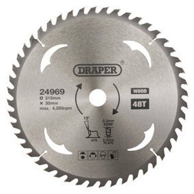 Draper  TCT Circular Saw Blade for Wood, 315 x 30mm, 48T  24969